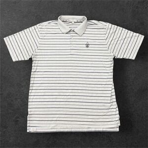 Peter Millar Mens L Polo Shirt Grey Purple Striped Cotton Fleur De Lis LVCC Logo